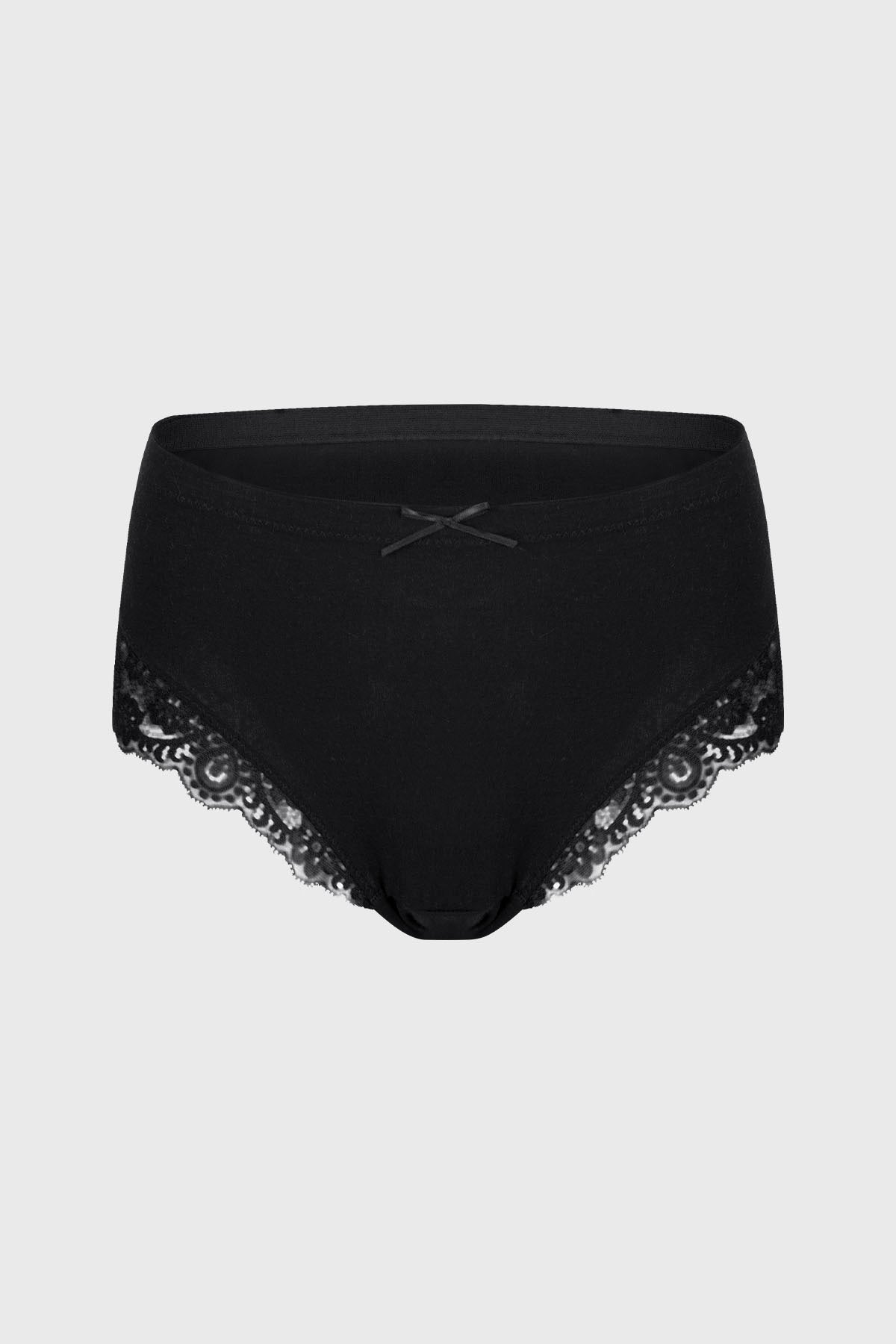 Calzón mujer negro tiro alto con detalle de encaje en bordes y lazo decorativo