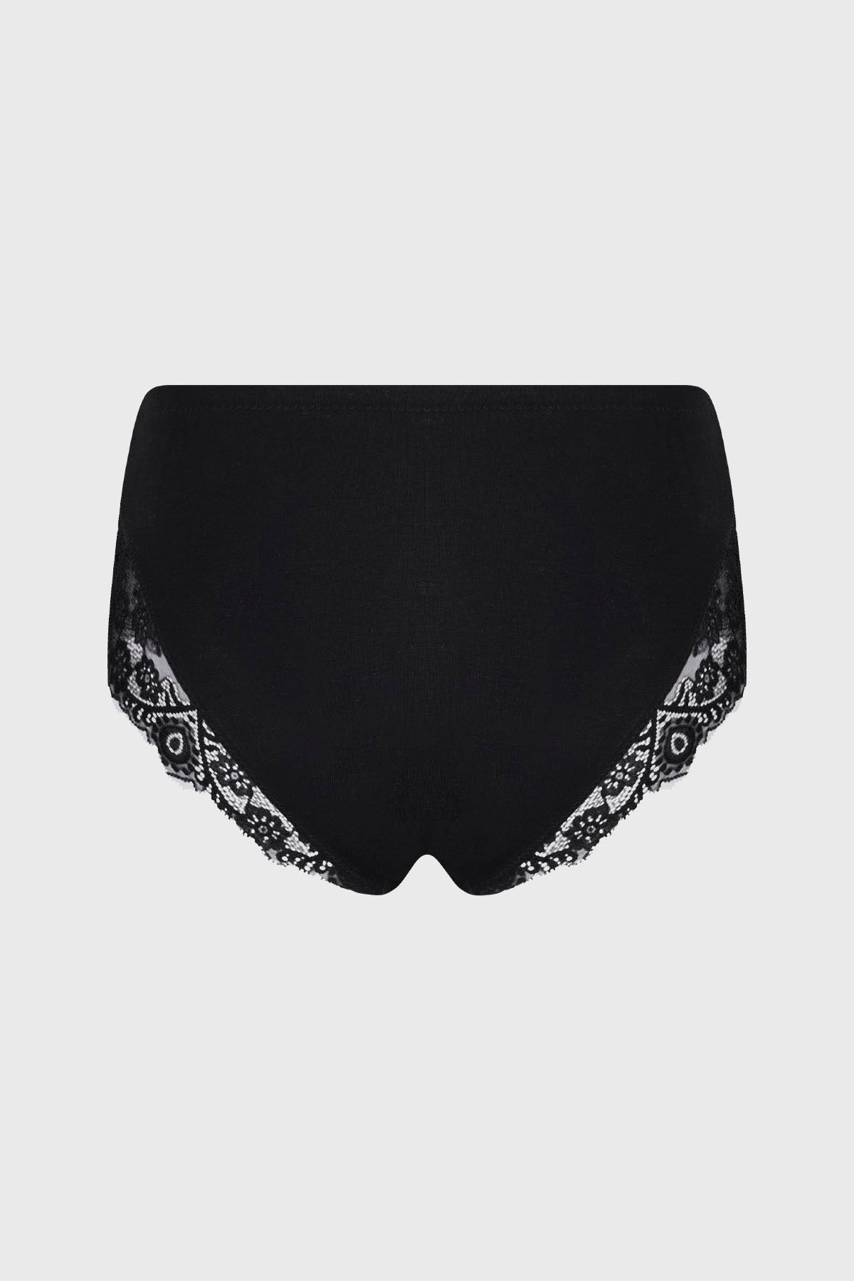 Calzón mujer negro tiro alto con detalle de encaje en bordes y lazo decorativo