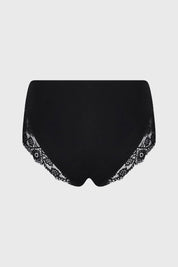Calzón mujer negro tiro alto con detalle de encaje en bordes y lazo decorativo