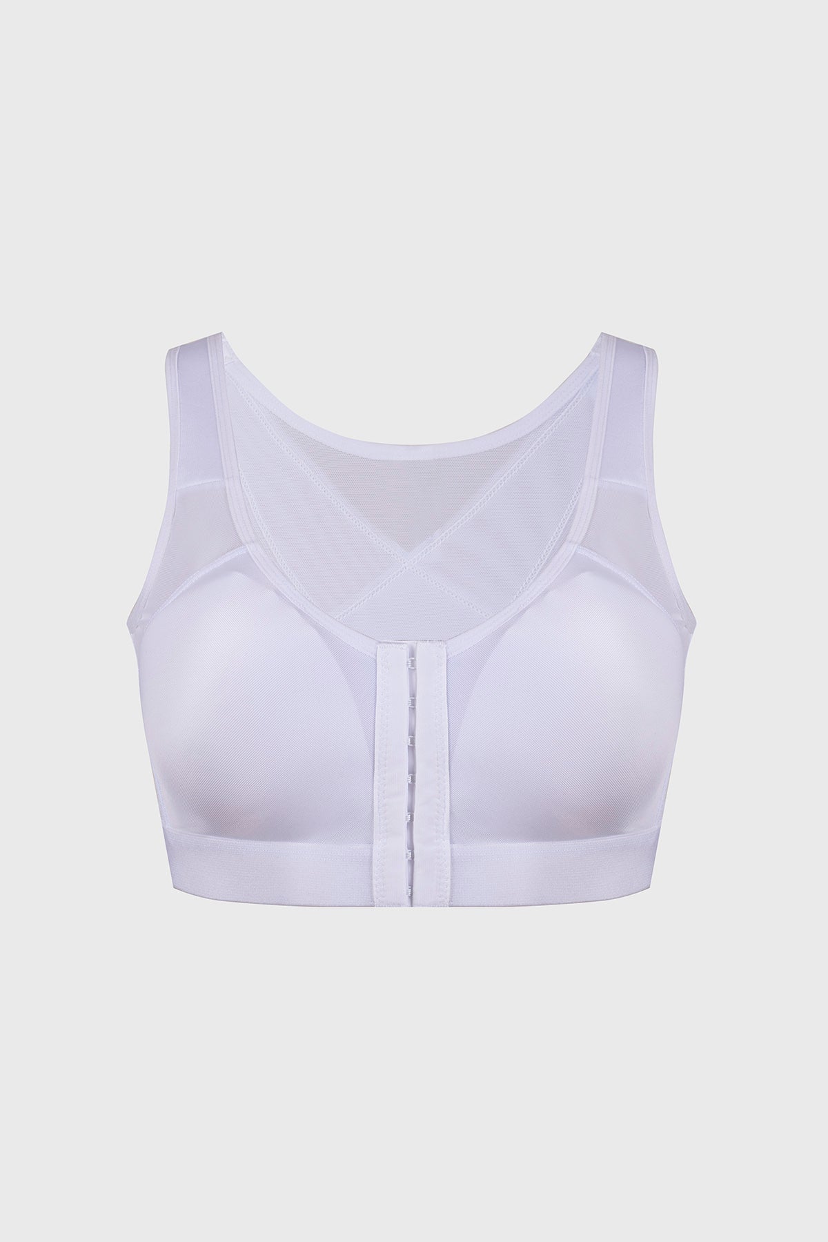 Sostén blanco para mujer con diseño de corrección de postura y cierre frontal