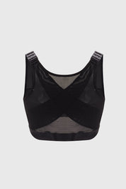 Sostén mujer corrector de postura negro con detalles de malla y diseño ajustado