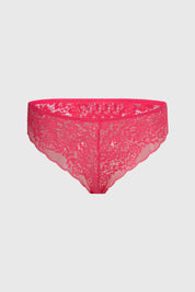 Calzón bikini fucsia con encaje floral visible en toda la prenda