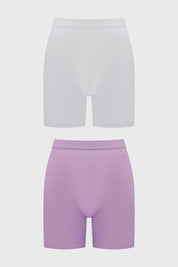 Calzón mujer tipo short lila con diseño liso de pierna larga cómodo y moderno