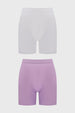 Calzón mujer tipo short lila con diseño liso de pierna larga cómodo y moderno