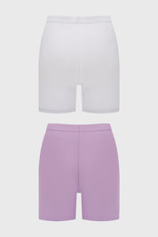 Calzón mujer tipo short lila con diseño liso de pierna larga cómodo y moderno