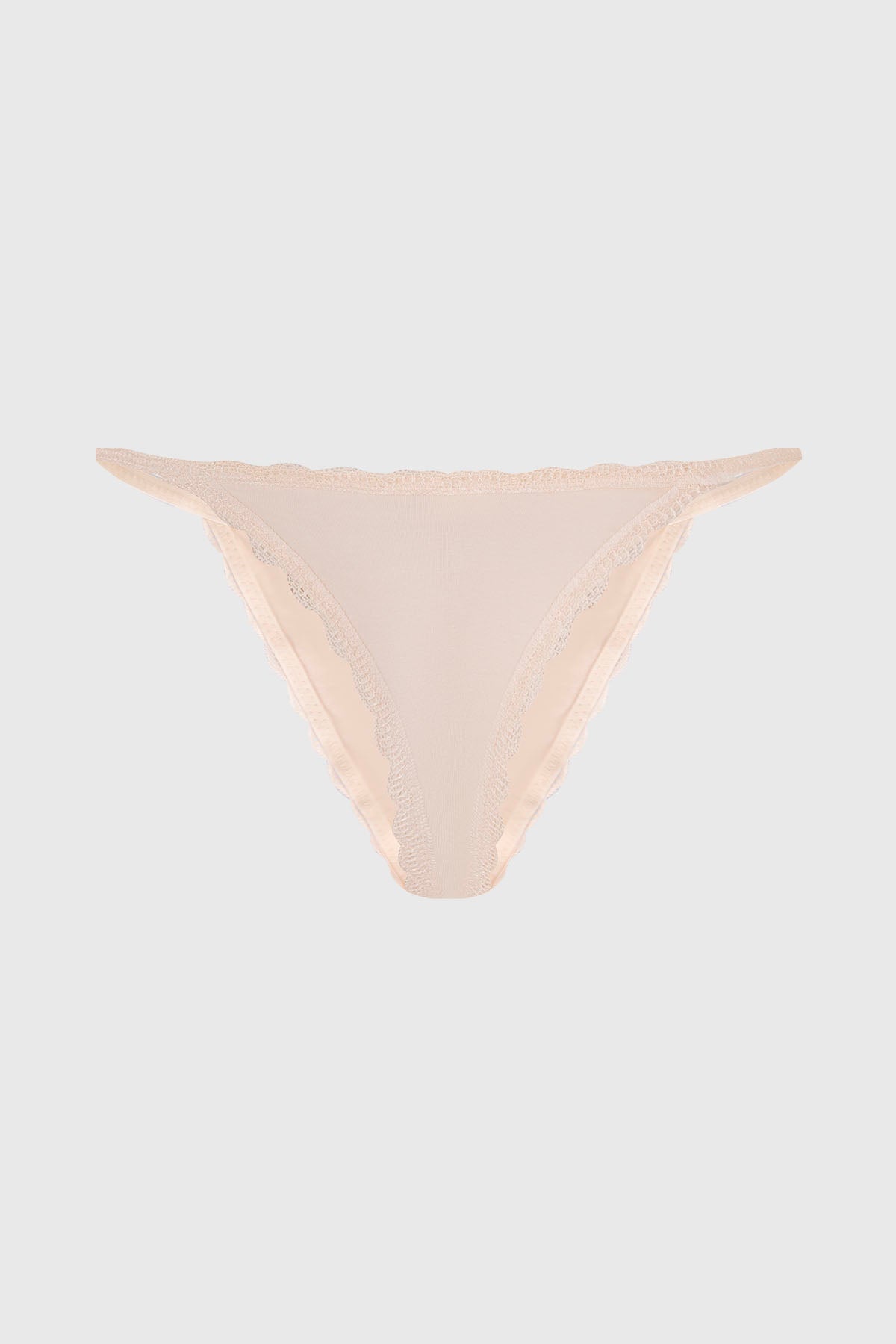 Calzón colaless beige con tirantes y encaje delicado en los bordes
