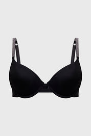 Sostén negro de mujer con copa soft y tirantes decorativos brillantes