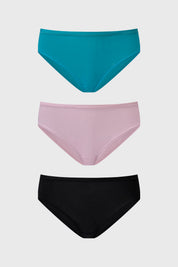 Calzón mujer tripack en algodón liso aqua rosa y negro diseño simple y sin estampa ideal para uso diario