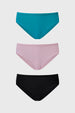 Calzón mujer tripack en algodón liso aqua rosa y negro diseño simple y sin estampa ideal para uso diario