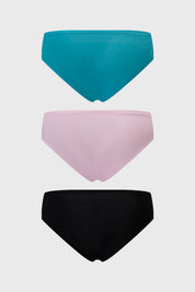 Calzón mujer tripack en algodón liso aqua rosa y negro diseño simple y sin estampa ideal para uso diario