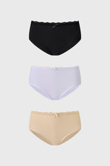 Calzón Mujer Tripack Pantaleta Detalle Encaje Blanco