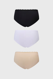 Calzón Mujer Tripack Pantaleta Detalle Encaje Blanco