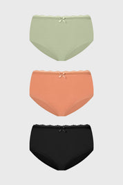 Calzón Mujer Tripack Pantaleta Detalle Encaje Menta