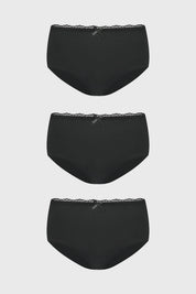 Calzón Mujer Tripack Pantaleta Detalle Encaje Negro