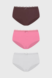 Calzón Mujer Tripack Pantaleta Detalle Encaje Rosado