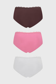 Calzón Mujer Tripack Pantaleta Detalle Encaje Rosado