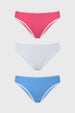 Pack de tres calzones bikini lisos en fucsia blanco y azul sin estampas