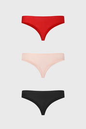 Tripack de calzones colaless en rojo rosa y negro diseño liso de algodón spandex sin estampado visible