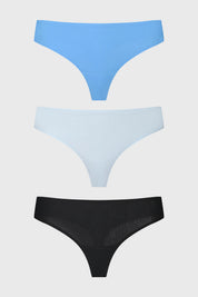 Tripack de calzones colaless para mujer en azul negro y blanco diseño liso sin estampas