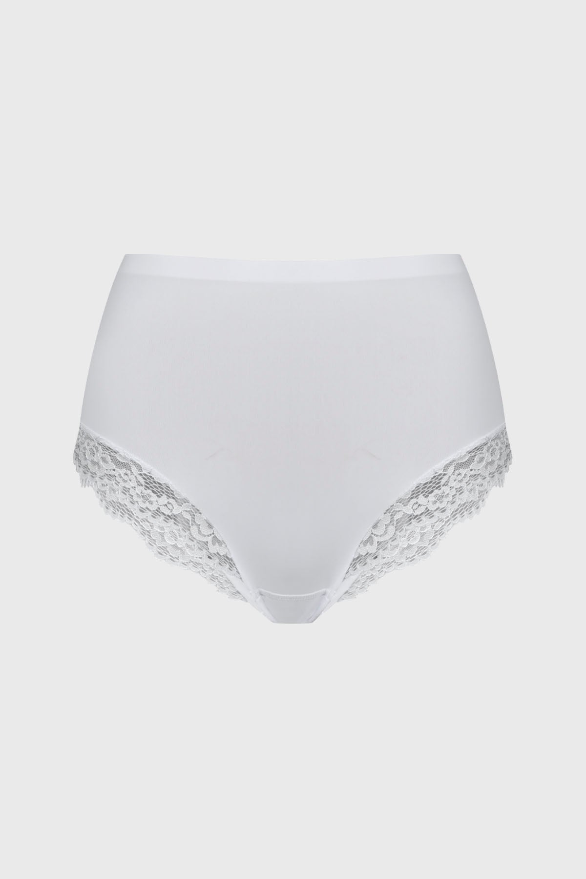 Calzón blanco tiro alto con detalle de encaje floral en los laterales elegante y femenino sin estampa lisa