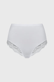 Calzón blanco tiro alto con detalle de encaje floral en los laterales elegante y femenino sin estampa lisa
