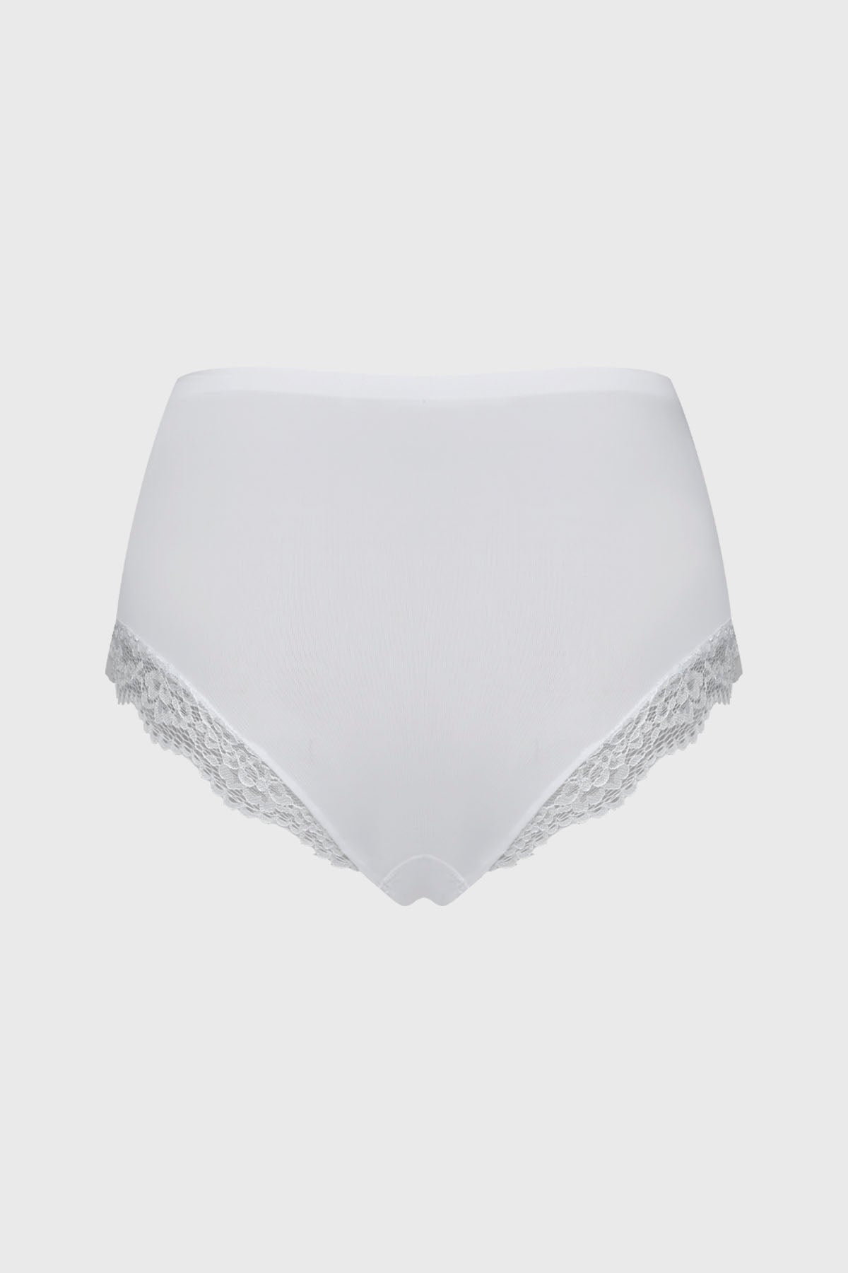 Calzón blanco tiro alto con detalle de encaje floral en los laterales elegante y femenino sin estampa lisa