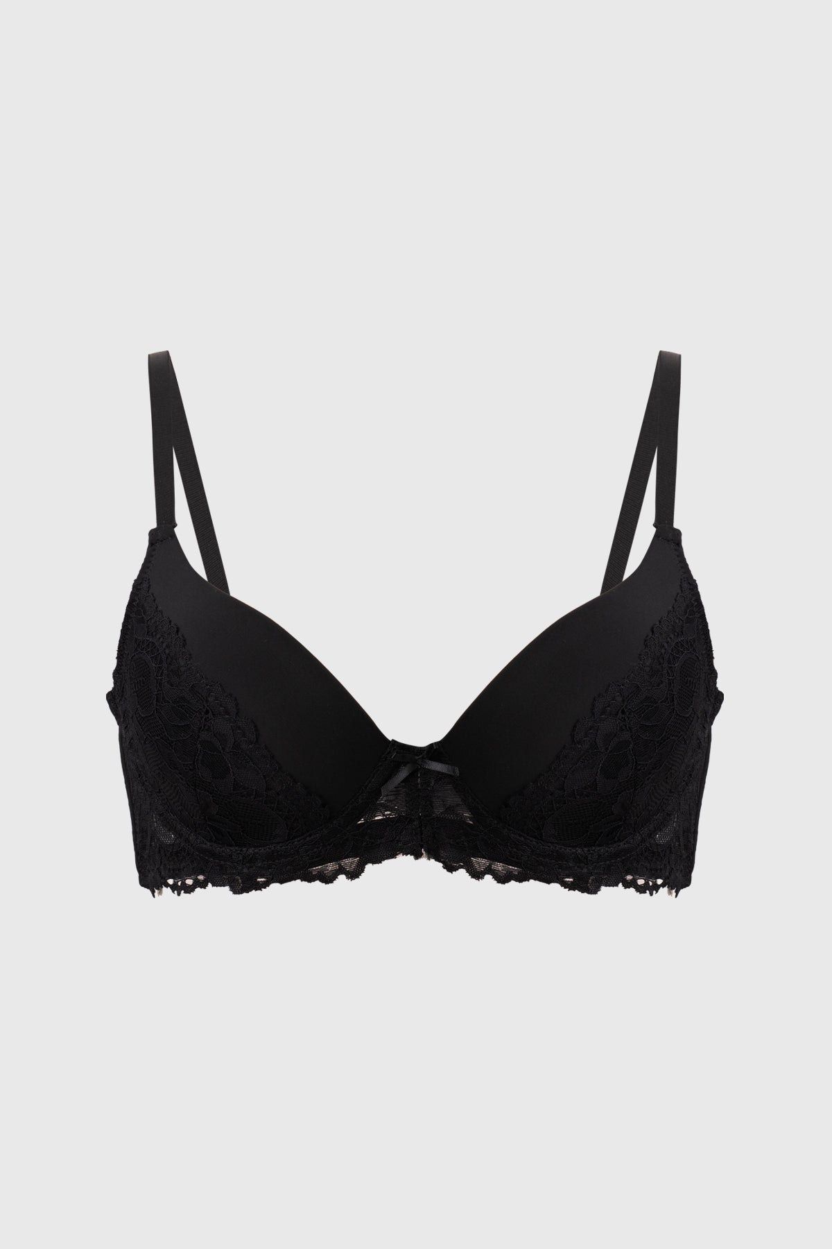 Sostén negro con encaje floral en el frente y tirantes ajustables elegante y sin estampa