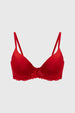 Sostén rojo para mujer con encaje floral delantero diseño elegante y liso confeccionado en poliéster y elastano