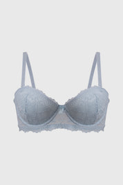 Sostén strapless azul claro con encaje floral en toda la superficie sin estampa lisa elegante y femenina