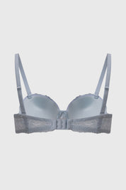Sostén strapless azul claro con encaje floral en toda la superficie sin estampa lisa elegante y femenina