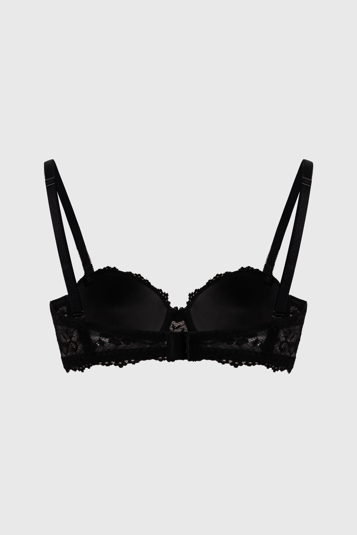 Sostén strapless negro con encaje floral detallado en toda la prenda diseño sin estampas lisa elegante y sofisticada