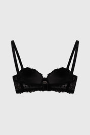 Sostén strapless negro con encaje floral detallado en toda la prenda diseño sin estampas lisa elegante y sofisticada