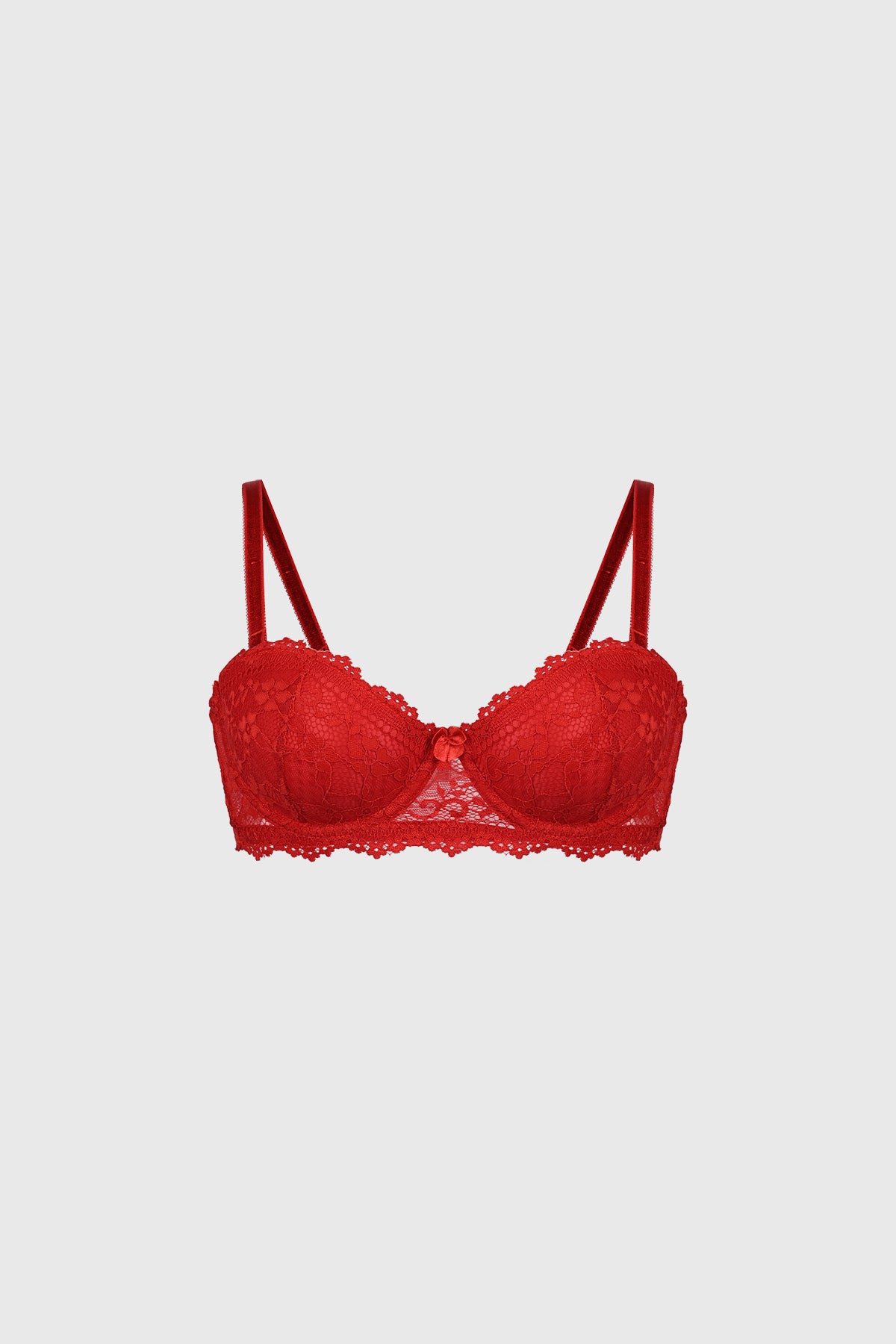 Sostén strapless rojo con encaje detallado en toda la prenda sin estampa visible elegante y sofisticado