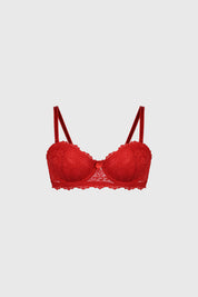 Sostén strapless rojo con encaje detallado en toda la prenda sin estampa visible elegante y sofisticado