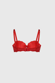 Sostén strapless rojo con encaje detallado en toda la prenda sin estampa visible elegante y sofisticado