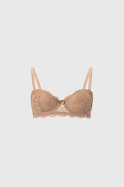 Sostén strapless camel con encaje floral detallado en toda la prenda sin estampa lisa y elegante