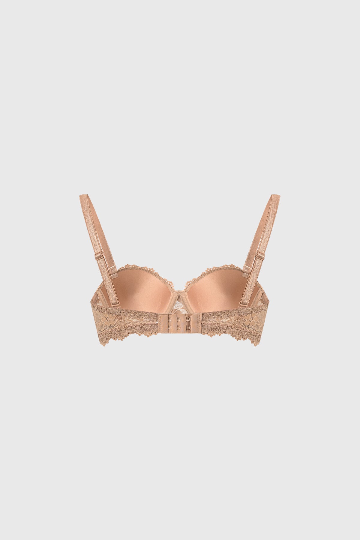 Sostén strapless camel con encaje floral detallado en toda la prenda sin estampa lisa y elegante