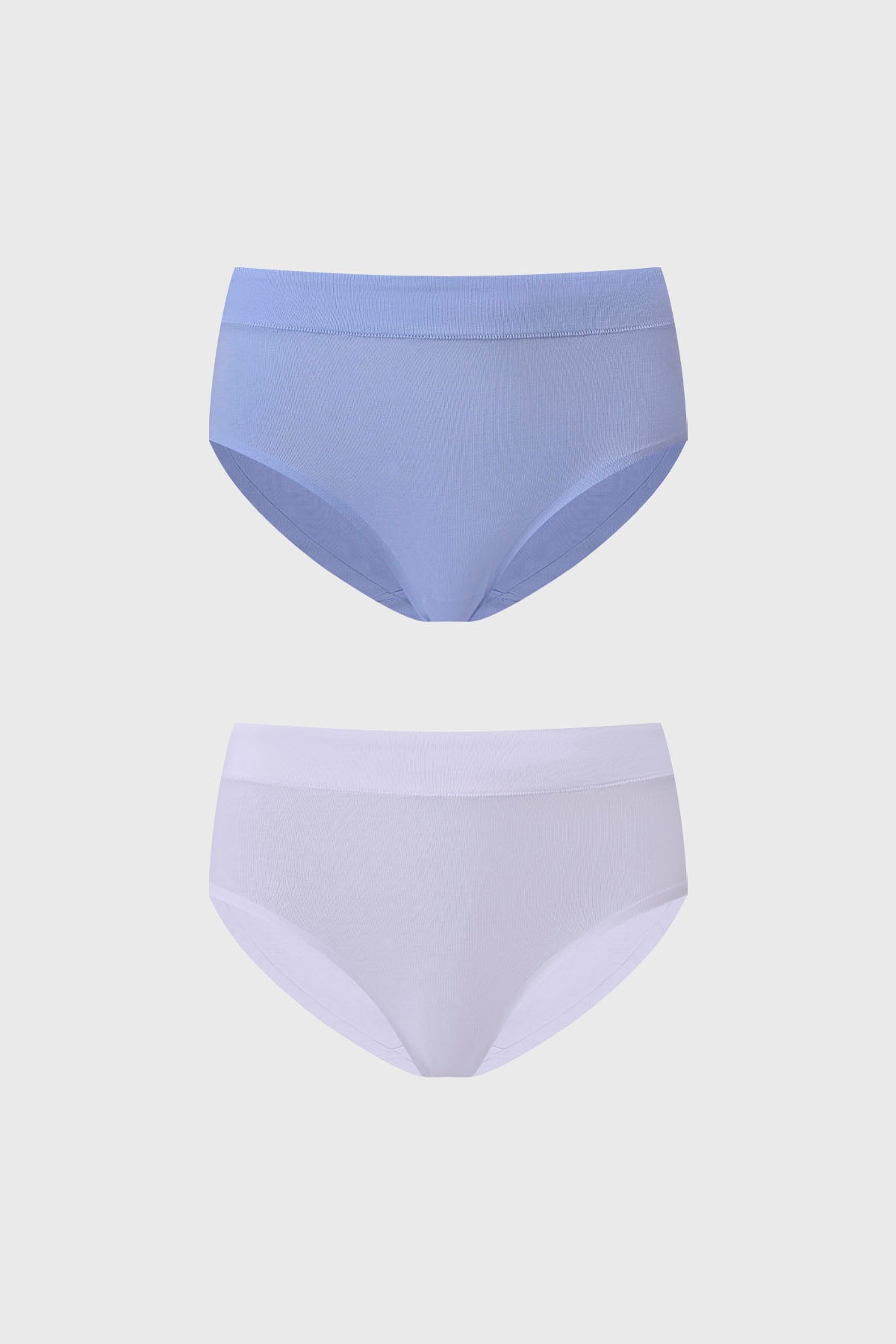 Bipack de calzones tiro alto azul claro y blanco en algodón sin estampa diseño liso y cómodo