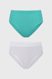 Bipack de calzones mujer tiro alto color aqua y blanco prenda lisa sin estampado de algodón diseño clásico y cómodo