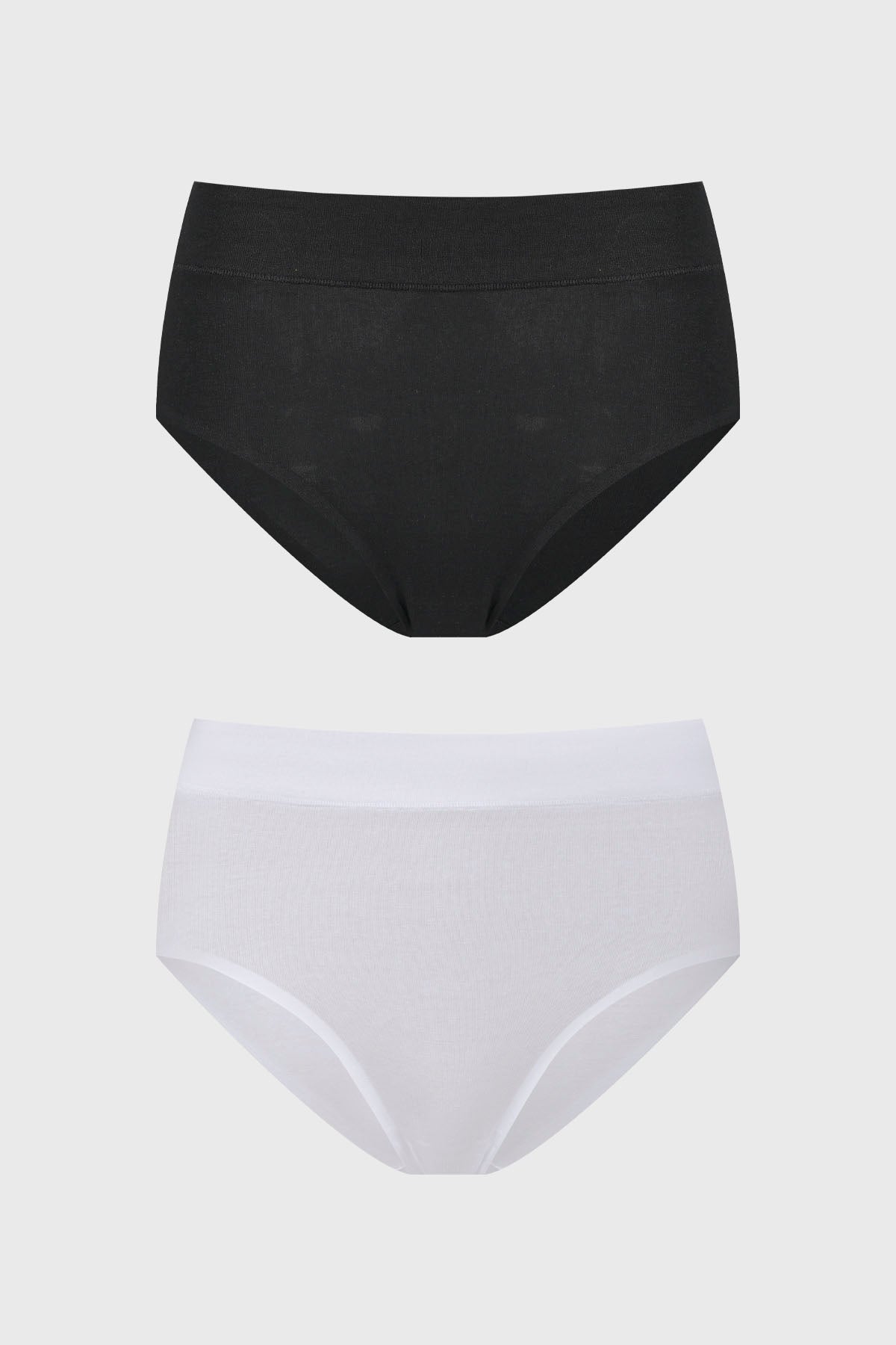 Bipack de calzones de mujer tiro alto en algodón blanco y negro diseño liso clásico sin estampa