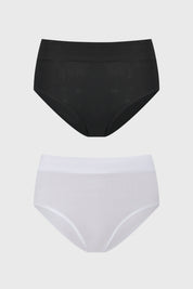 Bipack de calzones de mujer tiro alto en algodón blanco y negro diseño liso clásico sin estampa
