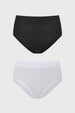 Bipack de calzones de mujer tiro alto en algodón blanco y negro diseño liso clásico sin estampa
