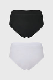 Bipack de calzones de mujer tiro alto en algodón blanco y negro diseño liso clásico sin estampa