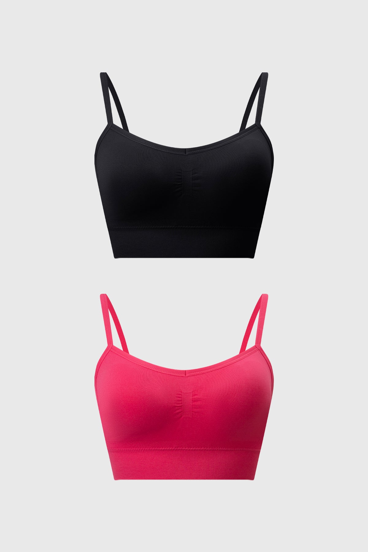 Bipack de petos lisos mujer en fucsia y negro sin estampado diseño básico con tirantes delgados estilo minimalista