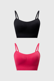 Bipack de petos lisos mujer en fucsia y negro sin estampado diseño básico con tirantes delgados estilo minimalista