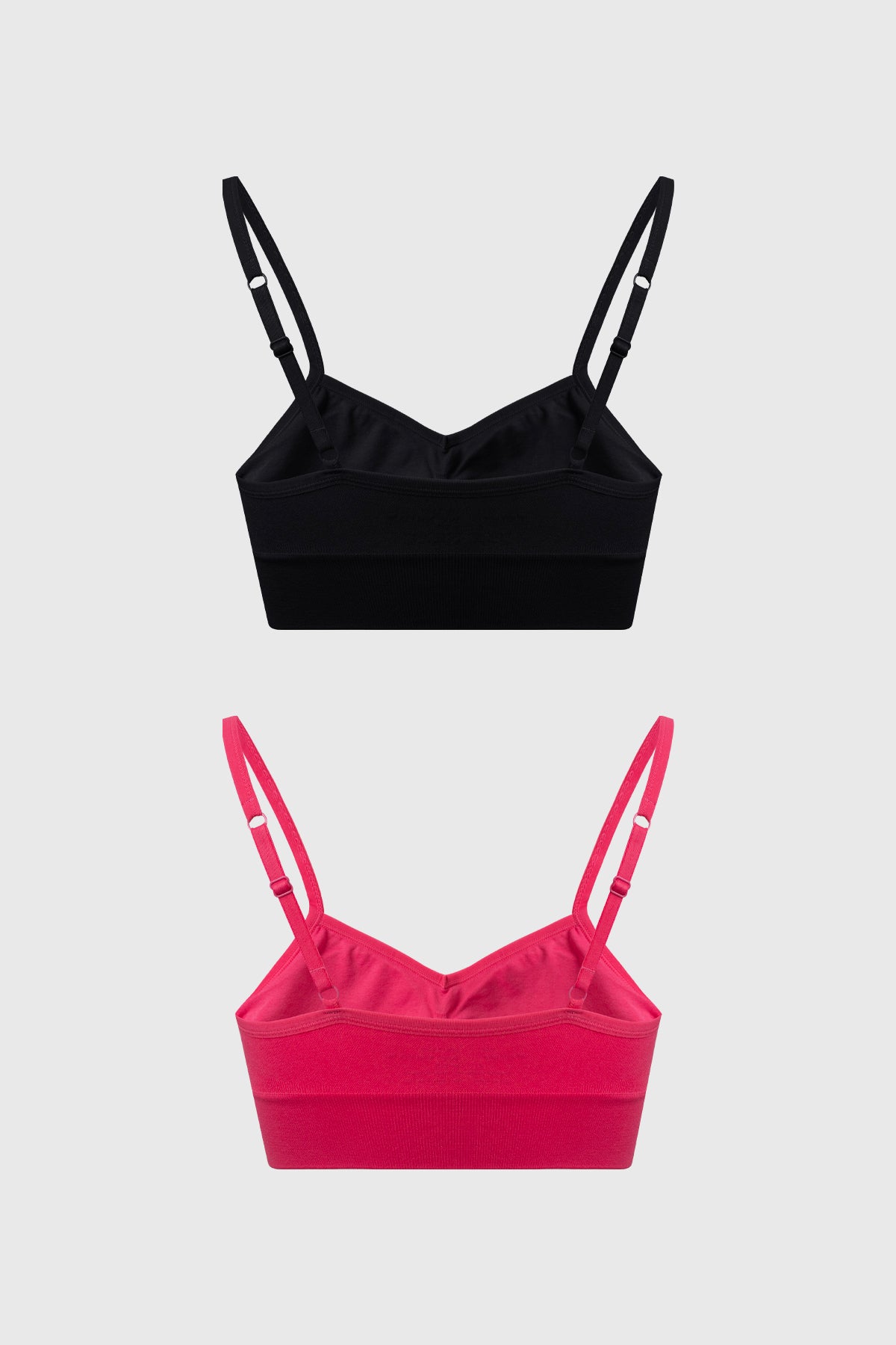 Bipack de petos lisos mujer en fucsia y negro sin estampado diseño básico con tirantes delgados estilo minimalista