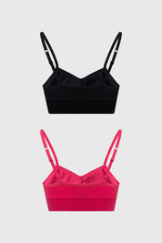 Bipack de petos lisos mujer en fucsia y negro sin estampado diseño básico con tirantes delgados estilo minimalista