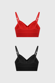 Bipack de sostenes peto liso rojo y negro con tirantes finos diseño minimalista sin estampado