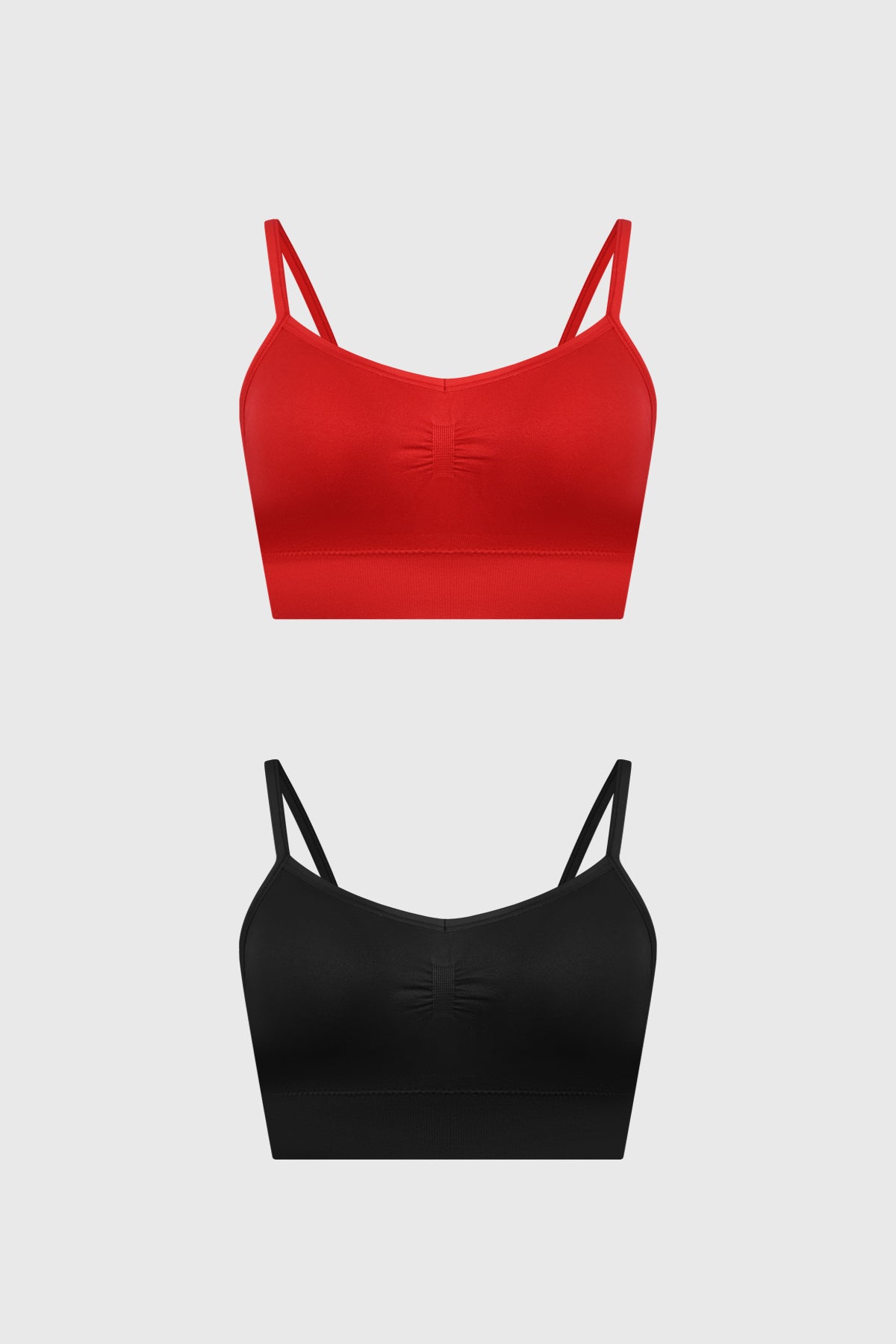 Bipack de sostenes peto liso rojo y negro con tirantes finos diseño minimalista sin estampado