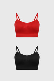 Bipack de sostenes peto liso rojo y negro con tirantes finos diseño minimalista sin estampado